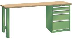 Lista Műhely munkapad LISTA, 1500x700x840 mm, 4 fiók, teherbírás 1500 kg, zöld