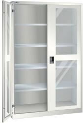 Lista műhelyszekrény polcokkal, 1250x400x1950mm, plexi ajtók, fehér - manutan - 617 385 Ft