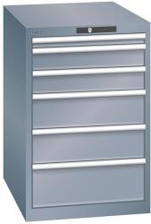 Lista műhelyfiókos szekrény, 6 fiók = 1x 50 + 2x 100 + 2x 150 + 1x 200 mm, 564x725x850 mm, sötétszürke