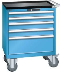 Lista mobil műhelyfiókos szekrény, 5 fiók = 2x75 + 2x100 + 1x250mm, 717x572x962mm, világoskék