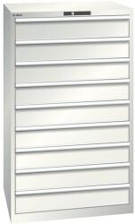 Lista műhelyfiókos szekrények, 9 fiók = 9x150mm, fiók teherbírás 75kg, 870x725x1450mm, világosszürke