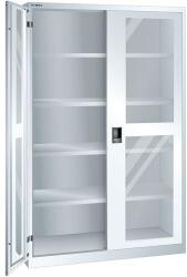 Lista műhelyszekrény polcokkal, 1250x500x1950 mm, plexi ajtók, fehér