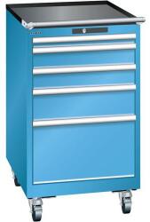Lista mobil műhelyfiókos szekrény, 5 fiók = 1x50 + 2x100 + 1x150 + 1x300mm, 564x725x990mm, világoskék