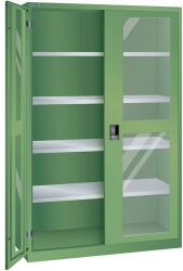 Lista műhelyszekrény polcokkal, 1250x580x1950 mm, plexi ajtók, zöld