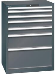 Lista műhelyfiókos szekrény, 7 fiók = 1x50 + 2x75 + 2x100 + 1x200 + 1x300mm, 717x572x1000mm, fekete