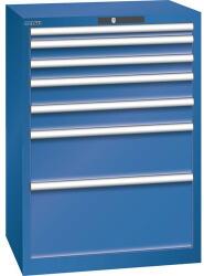 Lista műhelyfiókos szekrény, 7 fiók = 1x50 + 2x75 + 2x100 + 1x200 + 1x300mm, 717x572x1000mm, sötétkék