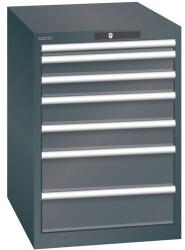Lista műhelyfiókos szekrény, 7 fiók = 1 x 50 / 2 x 75 / 2 x 100 / 2 x 150, 564x725x800 mm, fekete