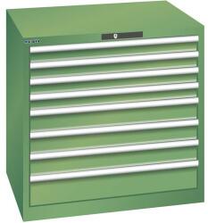 Lista műhelyfiókos szekrény, 870x725x850 mm, 8 fiók, fiók teherbírás 75 kg, zöld