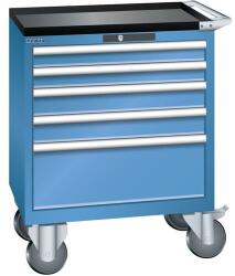 Lista mobil műhelyfiókos szekrény, 5 fiók = 2x75 + 2x100 + 1x250mm, 717x572x962mm, kék