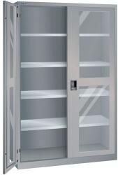 Lista műhelyszekrény polcokkal, 1250x500x1950 mm, plexi ajtók, szürke/ezüst