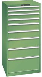 Lista műhelyfiókos szekrény, 9 fiók = 2 x 75 / 2 x 100 / 2 x 150 / 2 x 200 / 1 x 300 mm, 717x725x1450 mm, teherbírás 75 kg, zöld