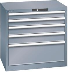 Lista műhelyfiókos szekrény, 5 fiók = 2x75 + 2x100 + 1x250 mm, 717x572x700 mm, sötétszürke