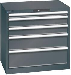 Lista műhelyfiókos szekrény, 5 fiók = 1x50 + 2x100 + 1x150 + 1x200mm, 717x572x700mm, fekete