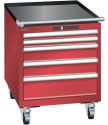 Lista mobil műhelyfiókos szekrény, 564x725x723 mm, 5 fiók, piros