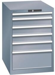 Lista műhelyfiókos szekrény, 6 fiók = 1x 75 + 3x 100 + 1x 150 + 1x 250 mm, 564x725x850 mm, sötétszürke