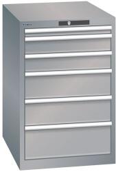 Lista műhelyfiókos szekrény, 6 fiók = 1x 50 + 2x 100 + 2x 150 + 1x 200 mm, 564x725x850 mm, szürke/ezüst