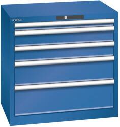 Lista műhelyfiókos szekrény, 5 fiók = 1x50 + 2x100 + 1x150 + 1x200mm, 717x572x700mm, sötétkék