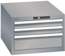 Lista műhelyfiókos szekrény, 3 fiók = 2x 75 + 1x 150 mm, 564x725x383 mm, szürke/ezüst