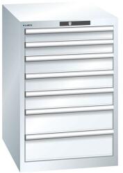 Lista műhelyfiókos szekrény, 7 fiók = 2x 75 + 3x 100 + 2x 150 mm, 564x725x850 mm, fehér
