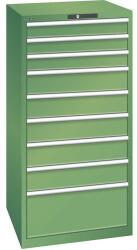 Lista műhelyfiókos szekrény, 9 fiók = 3 x 100 / 5 x 150 / 1 x 300 mm, 717x725x1450 mm, teherbírás 200 kg, zöld