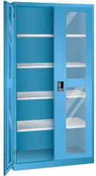 Lista műhelyszekrények polcokkal, 1000x400x1950 mm, plexi ajtók, világoskék