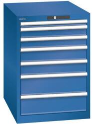 Lista műhelyfiókos szekrény, 7 fiók = 1 x 50 / 2 x 75 / 2 x 100 / 2 x 150, 564x725x800 mm, sötétkék