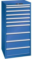 Lista műhelyfiókos szekrény, 717x725x1450 mm, 10 fiók, teherbírás 200 kg, rikító kék