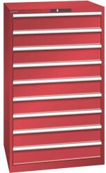 Lista műhelyfiókos szekrények, 9 fiók = 9x150mm, fiók teherbírás 200kg, 870x725x1450mm, piros
