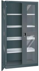 Lista műhelyszekrények polcokkal, 1000x400x1950 mm, plexi ajtók, fekete