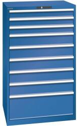 Lista műhelyfiókos szekrények, 9 fiók = 3x100mm + 5x150mm + 1x300mm, fiók teherbírás 200kg, 870x725x1450mm, sötétkék