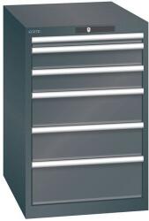 Lista műhelyfiókos szekrény, 6 fiók = 1x 50 + 2x 100 + 2x 150 + 1x 200 mm, 564x725x850 mm, fekete