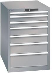 Lista műhelyfiókos szekrény, 7 fiók = 1x 50 + 2x 75 + 2x 100 + 1x 150 + 1x 200 mm, 564x725x850 mm, szürke/ezüst