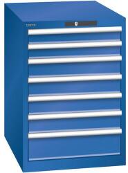 Lista műhelyfiókos szekrény, 7 fiók = 2 x 75 / 4 x 100 / 1 x 150, 564x725x800 mm, rikítókék
