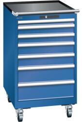 Lista mobil műhelyfiókos szekrény, 7 fiók = 1x50 + 2x75 + 2x100 + 2x150mm, 564x725x990mm, sötétkék