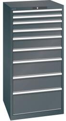 Lista műhelyfiókos szekrény, 9 fiók = 2 x 75 / 2 x 100 / 2 x 150 / 2 x 200 / 1 x 300 mm, 717x725x1450 mm, teherbírás 75 kg, fekete