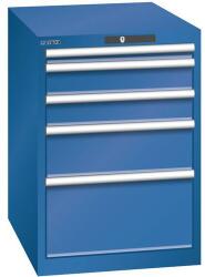 Lista műhelyfiókos szekrény, 5 fiók = 1x 50 + 2x 100 + 1x 200 + 1x 300 mm, 564x725x850 mm, sötétkék