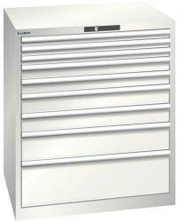 Lista műhelyfiókos szekrény, 870x725x1000 mm, 9 fiók, fiók teherbírás 75 kg, világosszürke