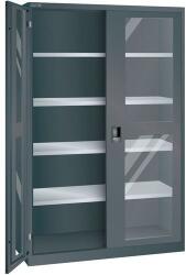 Lista műhelyszekrény polcokkal, 1250x580x1950mm, plexi ajtók, fekete