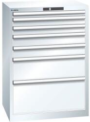 Lista műhelyfiókos szekrény, 7 fiók = 1x50 + 2x75 + 2x100 + 1x200 + 1x300mm, 717x572x1000mm, fehér