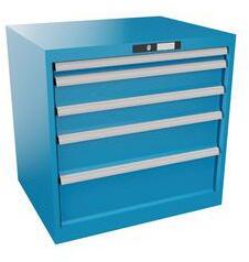 Lista műhelyfiókos szekrény, 5 fiók = 1x50 + 2x100 + 1x150 + 1x200mm, 717x572x700mm, világoskék