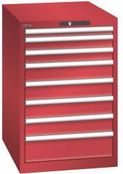 Lista műhelyfiókos szekrény, 564x725x850 mm, 8 fiók, piros