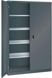 Lista műhelyszekrény polcokkal, 1250x400x1950 mm, tömör ajtók, fekete