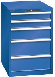 Lista műhelyfiókos szekrény, 5 fiók = 2x 100 + 1x 150 + 2x 200 mm, 564x725x850 mm, rikítókék
