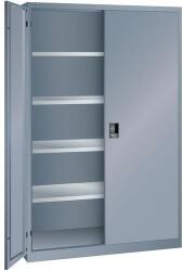 Lista műhelyszekrény polcokkal, 1250x500x1950 mm, tömör ajtók, sötétszürke