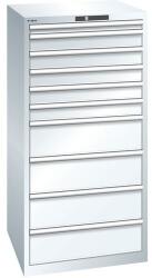 Lista műhelyfiókos szekrény, 717x725x1450 mm, 10 fiók, teherbírás 75 kg, fehér