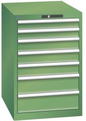 Lista műhelyfiókos szekrény, 7 fiók = 2x 75 + 3x 100 + 2x 150 mm, 564x725x850 mm, zöld