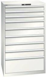 Lista műhelyfiókos szekrények, 9 fiók = 3x100mm + 5x150mm + 1x300mm, fiók teherbírás 200kg, 870x725x1450mm, világosszürke