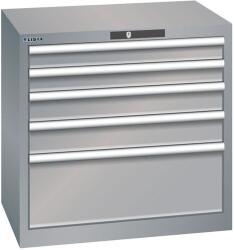 Lista műhelyfiókos szekrény, 5 fiók = 2x75 + 2x100 + 1x250 mm, 717x572x700 mm, szürke/ezüst