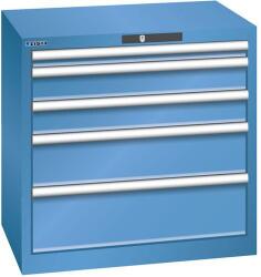 Lista műhelyfiókos szekrény, 5 fiók = 1x50 + 2x100 + 1x150 + 1x200mm, 717x572x700mm, kék