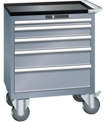 Lista mobil műhelyfiókos szekrény, 5 fiók = 1x50 + 2x100 + 1x150 + 1x200mm, 717x572x962mm, sötétszürke